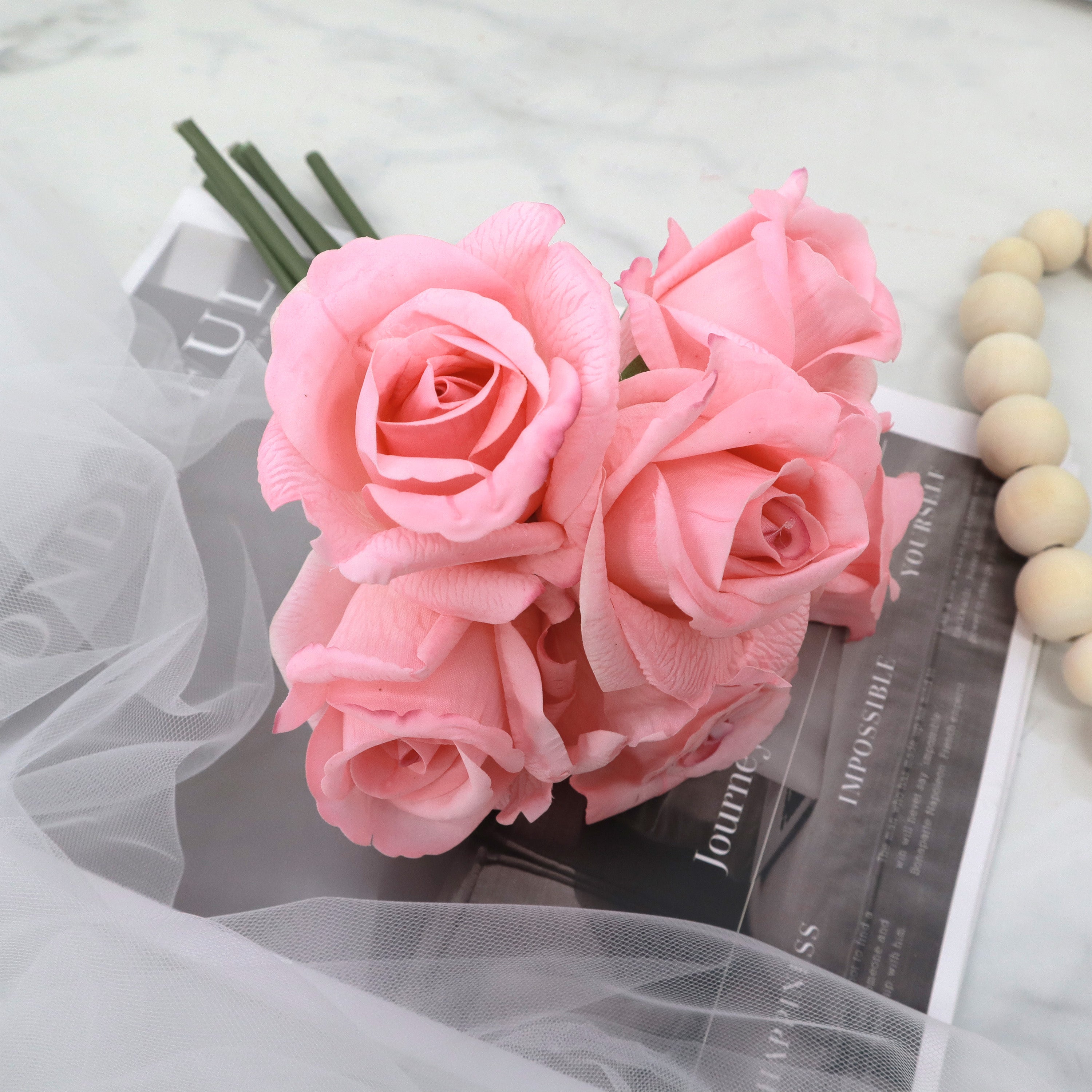 Artificial Real Touch Rose Bundle Pink 6 Stems – Floral Forest Wholesale