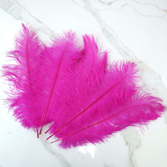 5 pcs Ostrich Feathers Hot Pink