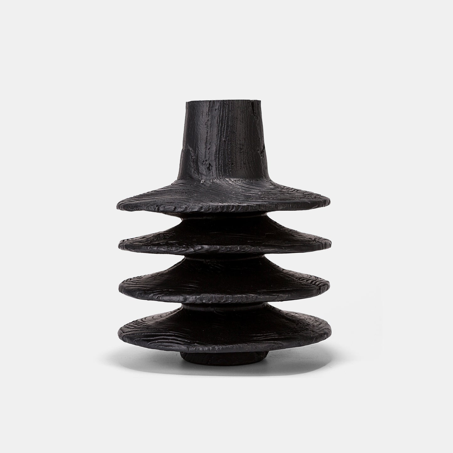 Black Resin Vase Set - Modern Tower Design with Wood