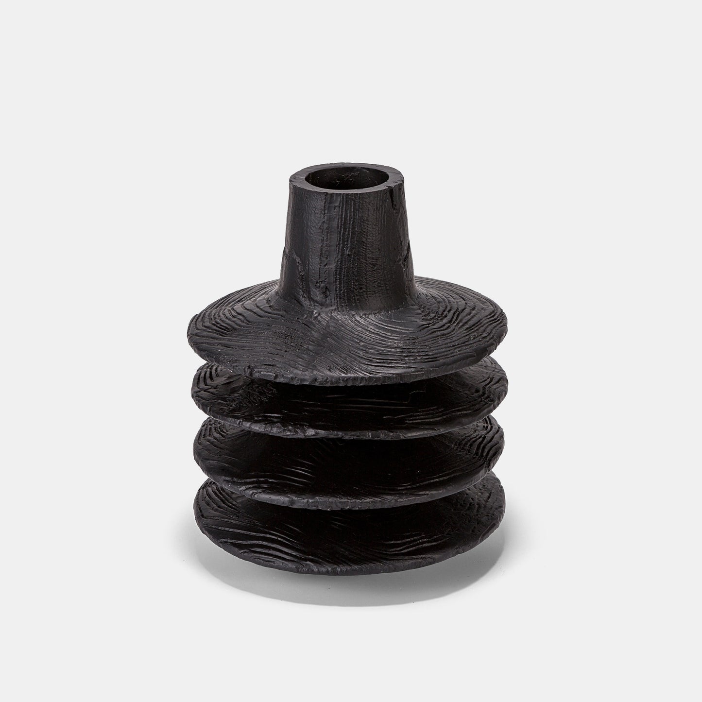 Black Resin Vase Set - Modern Tower Design with Wood