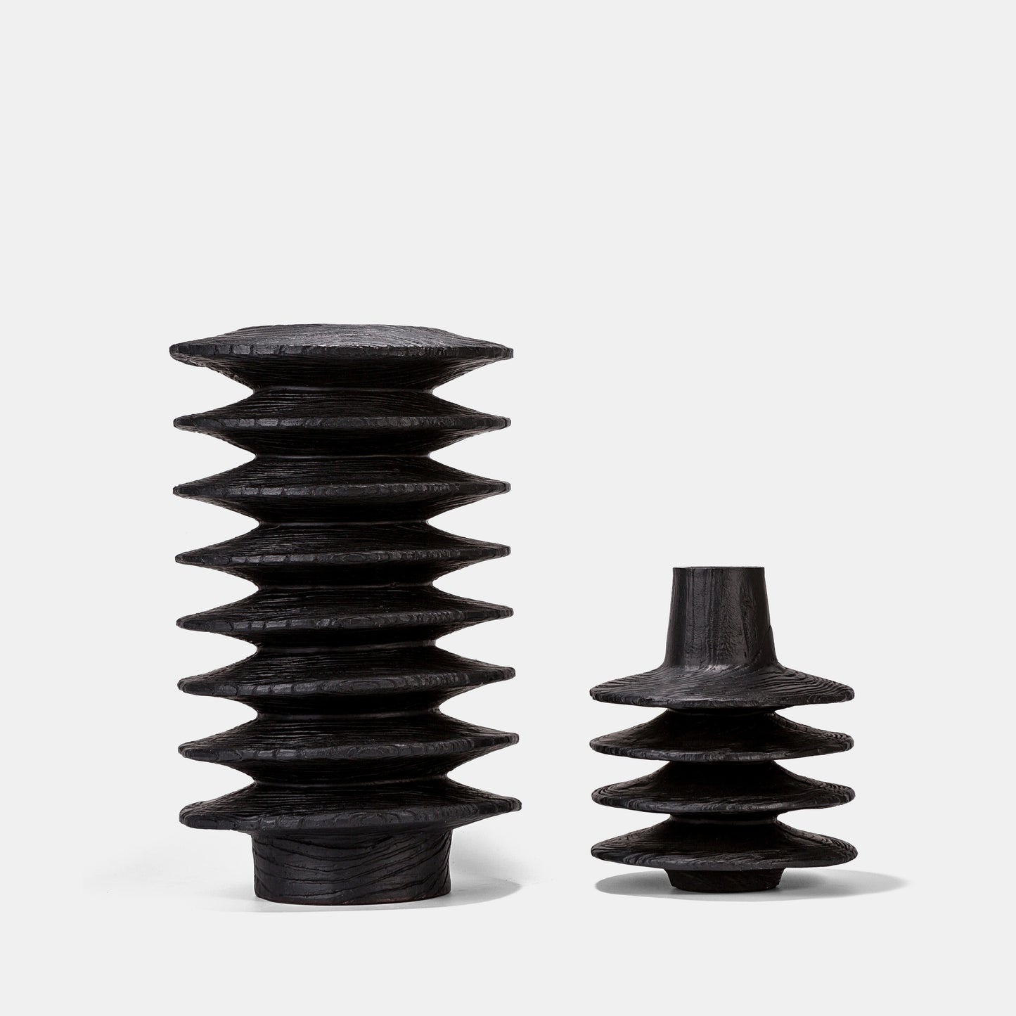 Black Resin Vase Set - Modern Tower Design with Wood