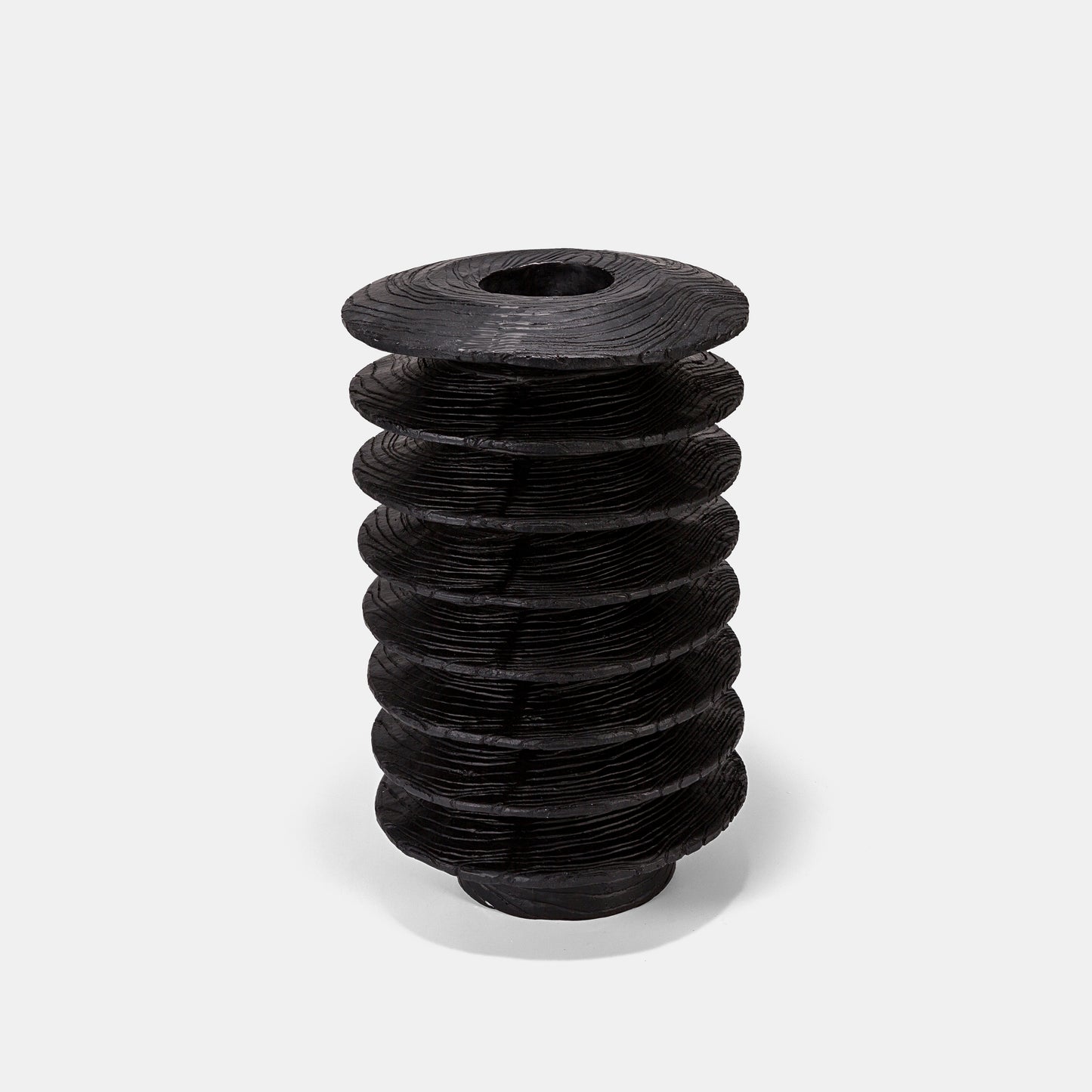 Black Resin Vase Set - Modern Tower Design with Wood