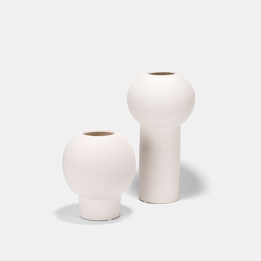 Hand-Pulled White Textured Bulbous Ceramic Vase