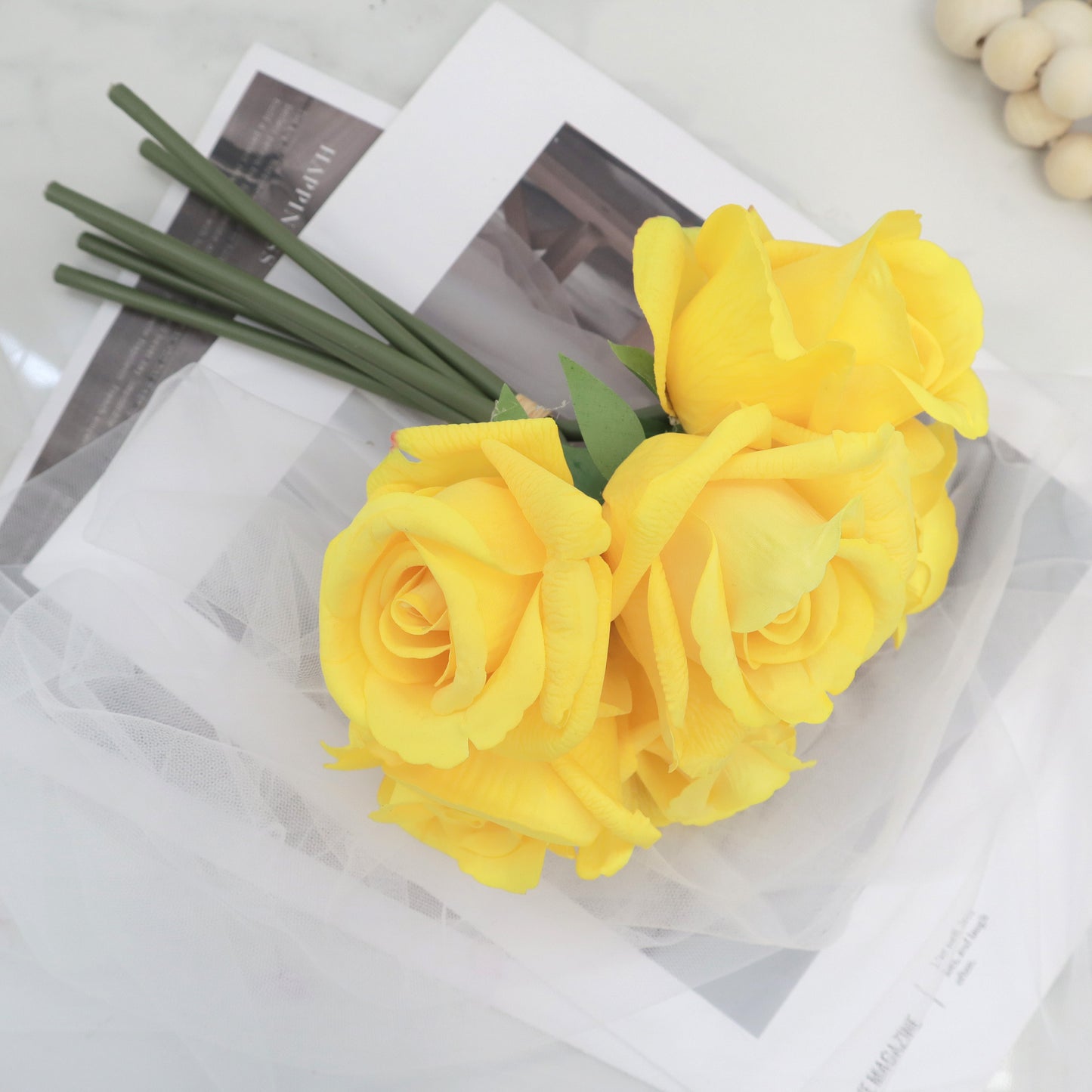 Artificial Real Touch Rose Bundle Yellow 6 Stems