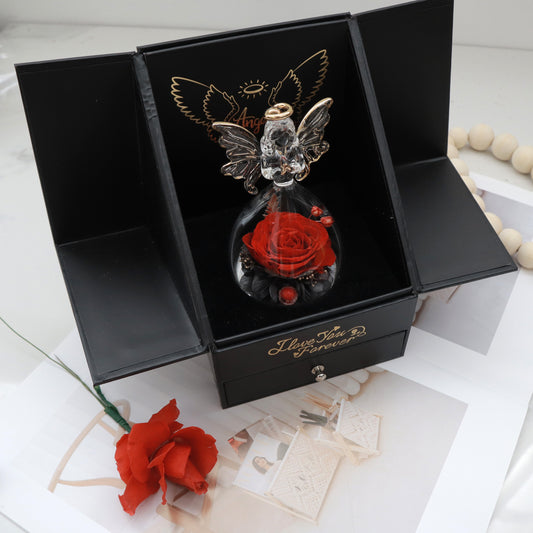 Preserved Real Rose Angel Jewellery Box