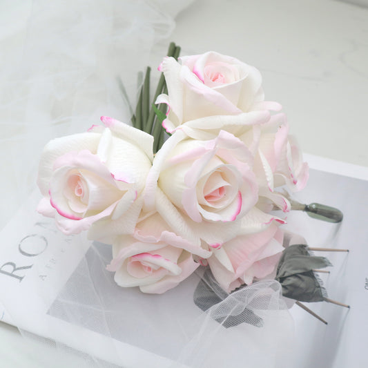 Artificial Real Touch Rose Bundle Gradient Baby Pink 6 Stems