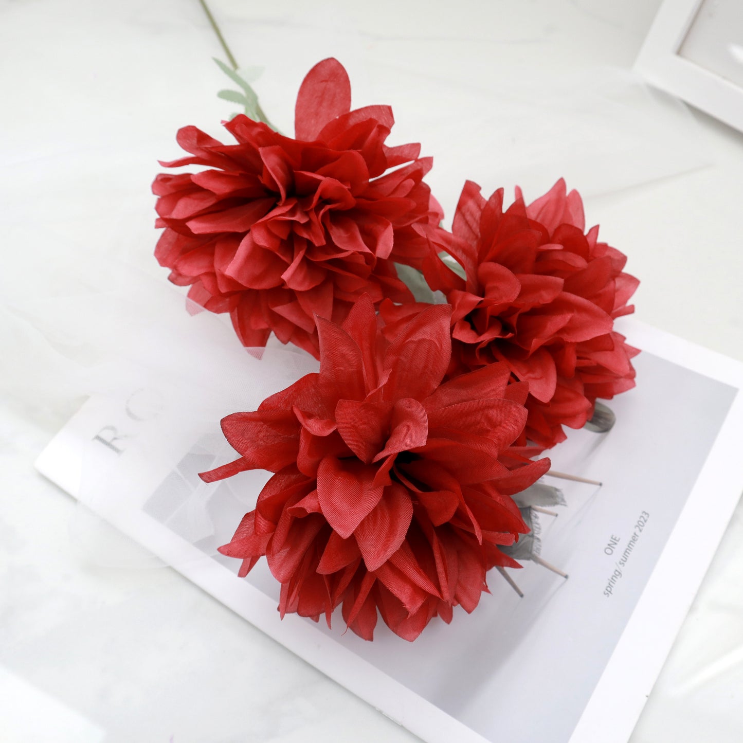 Artificial Silk Dahlia Red (3 heads)